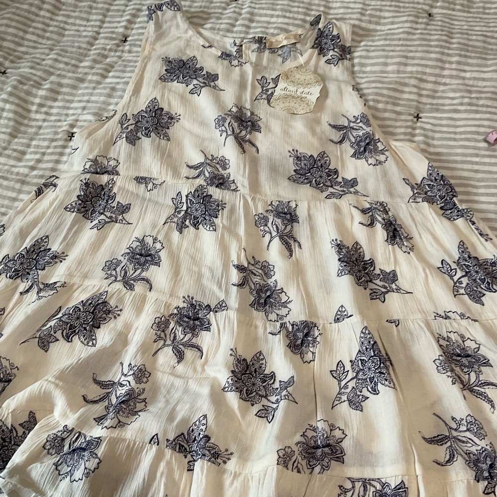 Altard State Cream Navy Sleeveless Tunic Blouse Large NWT